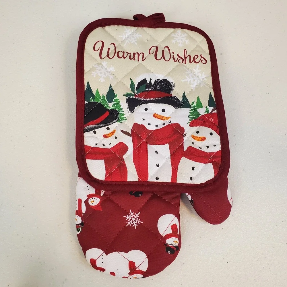St. Nicholas Square WARM WISHES Snowman Cloth Oven Mitt and Potholder Set NWOT